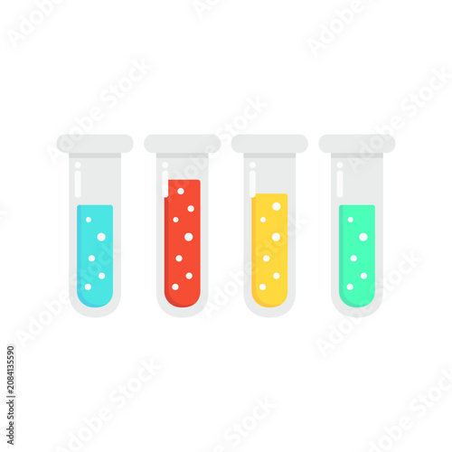 Colorful test tubes. Science, experiment, research, laboratory concepts. Flat vector design isolated illustration.