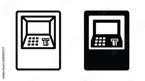 Automated teller machine atm icons for banking and financial transactions in line and silhouette styles with transaction withdrawal terminal automated business security