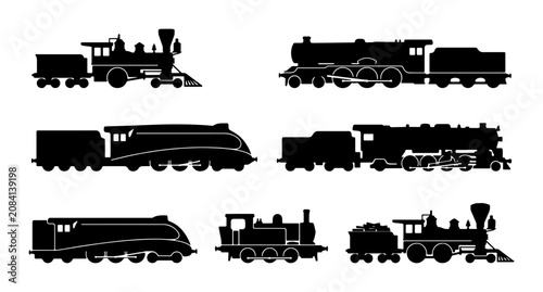 Photos Vintage Steam Train Silhouettes, Classic Locomotive Collection, Retro Railway En