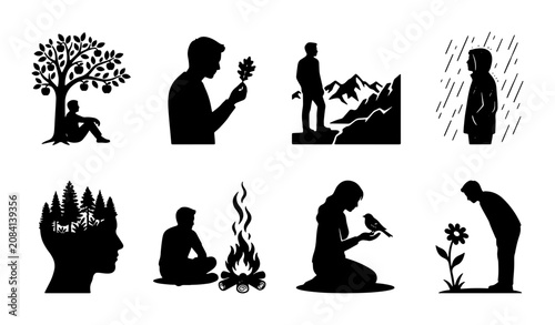 Foto Mindfulness and Nature Silhouettes: Contemplation, Solitude, and Connection Icon