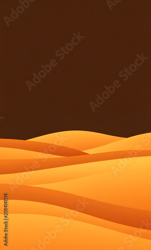 Abstract digital graphic of rolling orange and yellow sand dunes against a dark brown sky