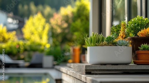 Sunlit succulents and tranquil outdoor ambience enhancing contemporary outdoor living