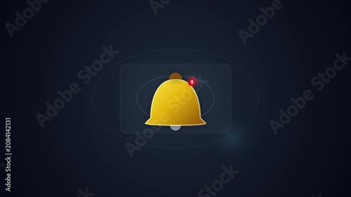 Animated Gold Notification Bell Icon with Red Alert Counter on Dark Background