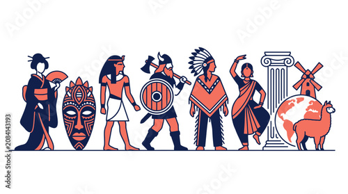 Diverse Cultures and History Icons: Global Heritage Collection