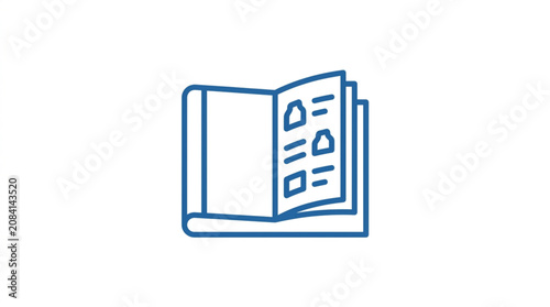 Schilderij op canvas Open book with pages showing simple icons and text.
