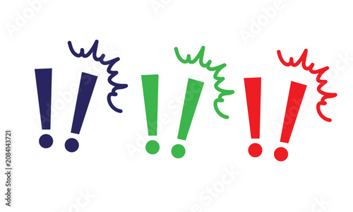 Colorful hand drawn exclamation marks set isolated on white background, playful sketched alert warning surprise punctuation signs pack for creative youth print layouts