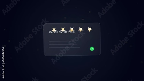 Customer rating interface animation showing five stars for excellent service