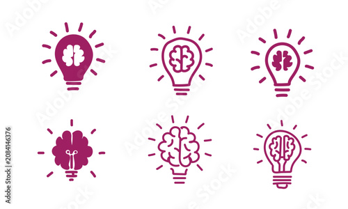 Rich dark purple human brain lightbulb graphics layout isolated on white background, deep violet smart solution psychology symbols chart, elegant cognitive function vector asset pool