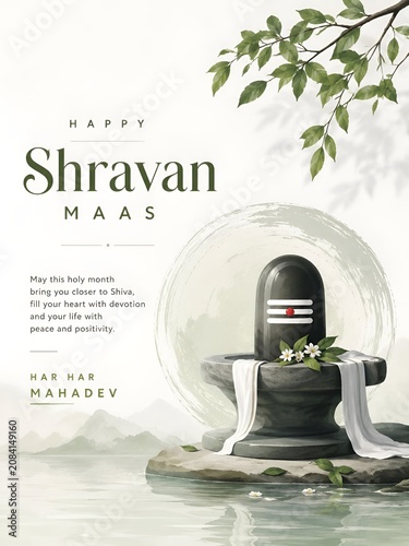 Shiva lingam artistic representation for shravan maas religious greeting