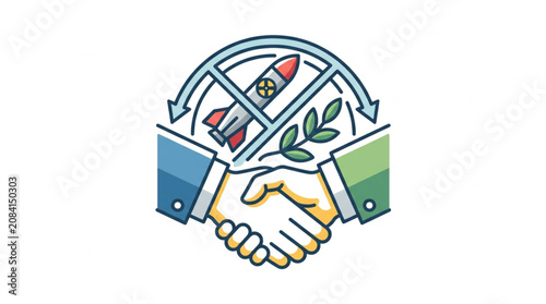 Canvastavla Rocket and olive branch handshake symbolizing peace treaty negotiation