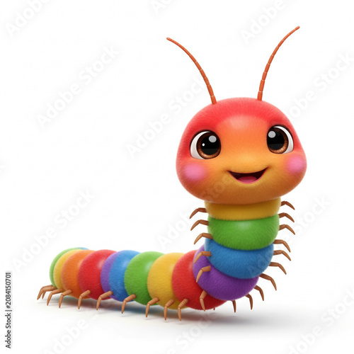 Bright Colorful Rainbow Centipede 3D Cartoon Character