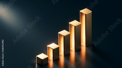 Golden growth bar chart against navy backdrop