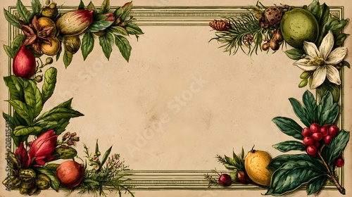 vintage recipe card with botanical illustrations