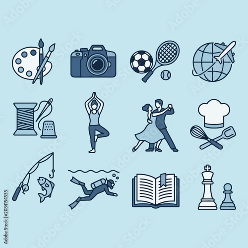 Canvas Print A collection of various hobby and leisure activity icons set