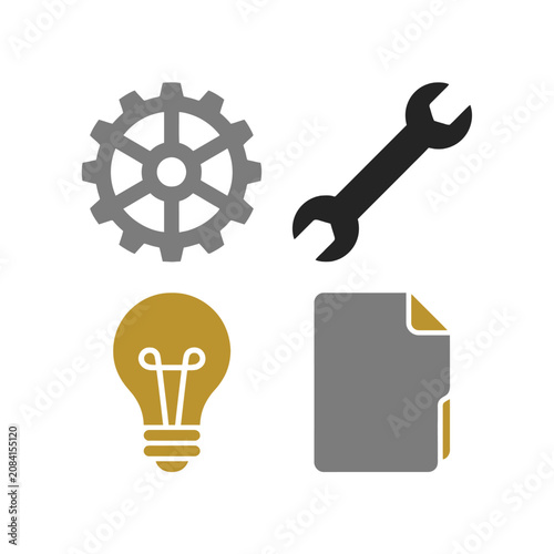 Four simple icons representing business development and technical work