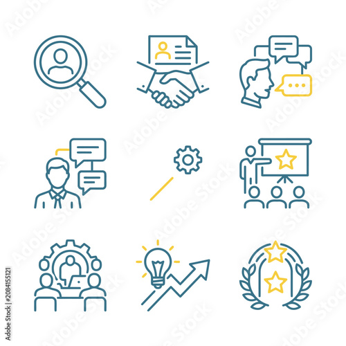 Business and human resources line icons set on white background