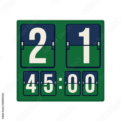 Retro green flip scoreboard showing a score of two to one