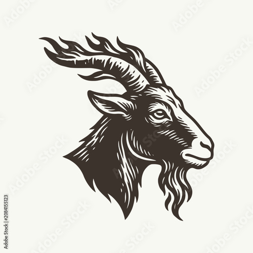 Vintage woodcut illustration of a goat head in profile