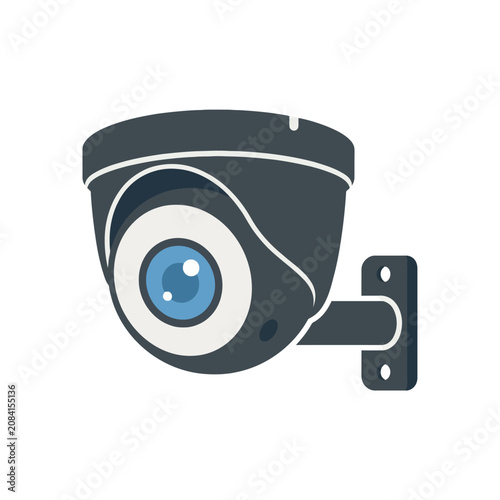 A modern security camera is mounted on a white wall