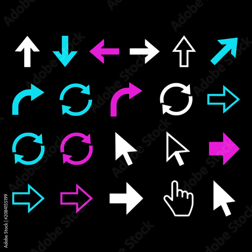 Colorful arrow and cursor icons set against a black background