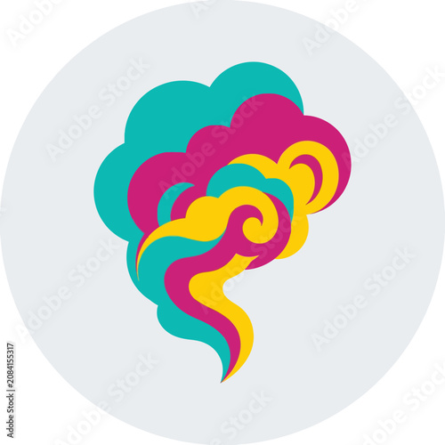 Stylized colorful smoke swirls rise in a vector illustration