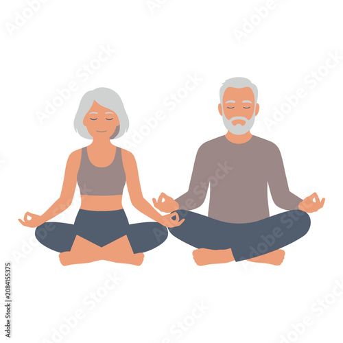 Senior couple practicing yoga and meditation together