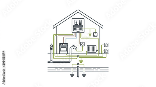 Home electrical wiring diagram with grounding system illustration.