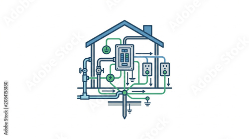 Home plumbing and heating system schematic diagram illustration.