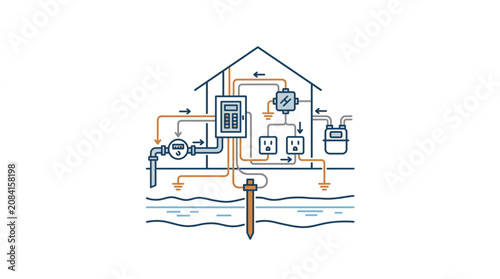 Home water supply system schematic diagram illustration.