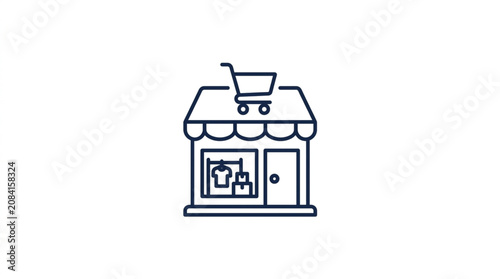 Simple Line Art Icon of a Retail Store with Shopping Cart.