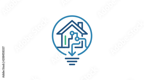 Smart Home Technology Concept Icon with Circuit Board and Light Bulb.