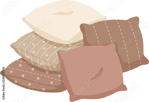 Cute Cozy Pillows Pile Illustration, Cartoon Pastel Stack of Cushions Vector, Minimalist Home Decor Soft Elements Isolated for Comfort Living Design