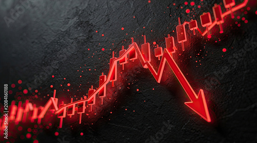 Bearish stock market crash concept with a glowing red chart and downward arrow.
