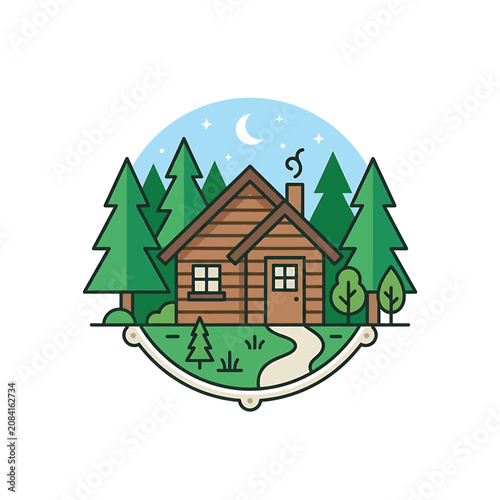 Slika na platnu A brown wooden cabin house.
