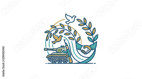 Canvastavla Symbolic representation of peace overcoming conflict with doves and handshake