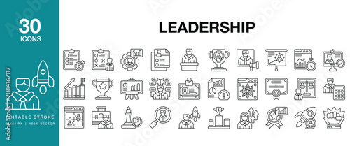 Leadership icon set. Includes leadership, leader, management, strategy, vision and More. Editable Stroke Icon Collection.