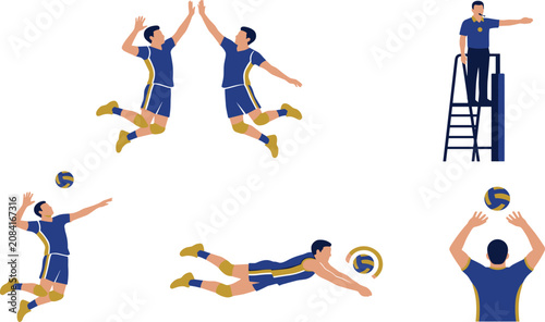 Принти на полотні Volleyball Action Illustration Collection with Serving, Digging, Setting, Refere