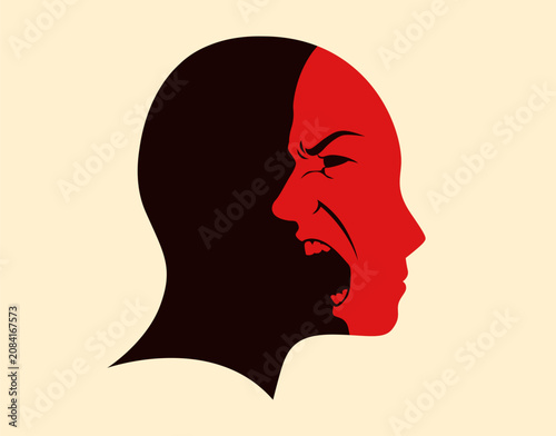 Fényképezés Dual personality human head or inner agression or hidden emotions psychology concept
