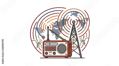 Картината върху платно Vintage radio receiver broadcasting signals around the world.