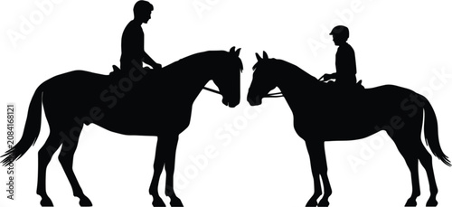 Photos Horse rider silhouettes, equestrian training partners on horseback isolated vect