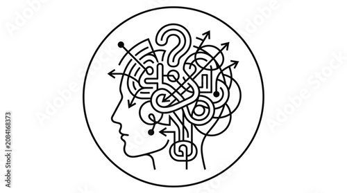 Cuadro en lienzo Confused Mind Maze with Question Mark and Arrows, Abstract Brain Concept