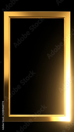 Rectangular gold picture frame on black background.