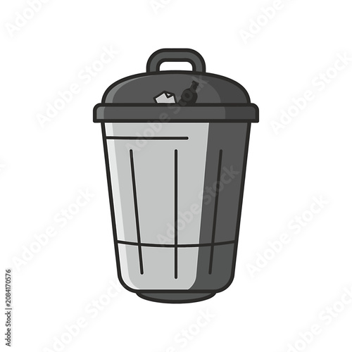 Black and white trash can bin.