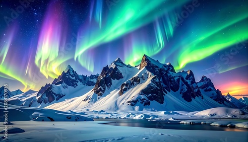 Vibrant aurora borealis over snow-capped mountains (2)