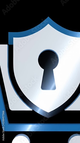 Secure shopping cart icon with protection shield and lock.