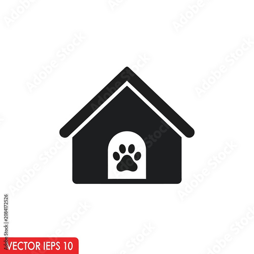 Black dog house with paw print.