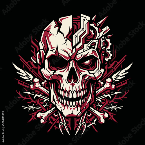 Photography A menacing skull with mechanical elements and sharp details