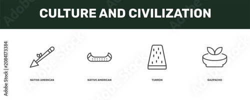 Bild auf Leinwand culture and civilization icon set with native american spear, native american ca