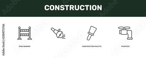 Εκτύπωση καμβά construction icon set with road barrier, , construction palette, stopcock signs