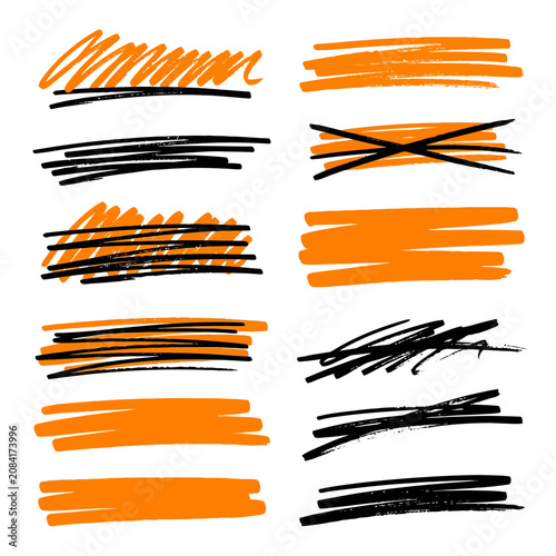 Fotografie This set features orange and black marker strokes on white